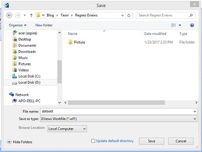 Menyimpan file kerja eviews - Uji Statistik
